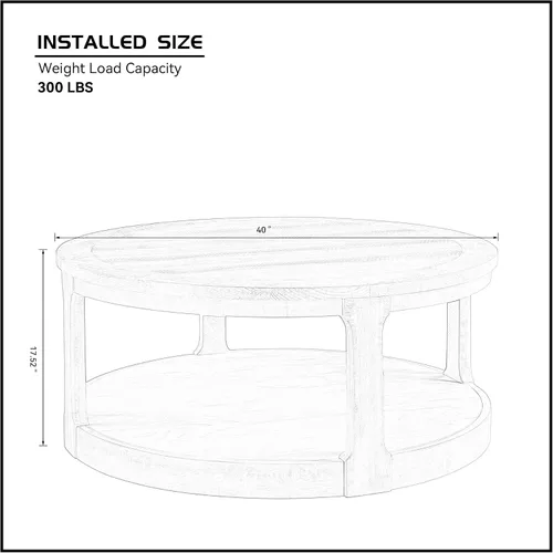 Vista 2 de Mesa de centro redonda de madera de 40 pulgadas, mesas circulares con ruedas para sala de estar, estilo rústico retro moderno de 2 niveles, mesas