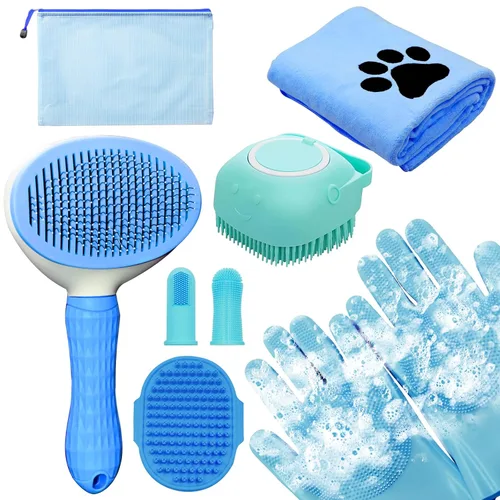 Vista 16 de Solución Completa de Aseo para Mascotas de Aiolpy - Kit de 9 Piezas con Cepillo Slicker, Herramienta Antinudos y Peine de Aseo para Todas las Razas