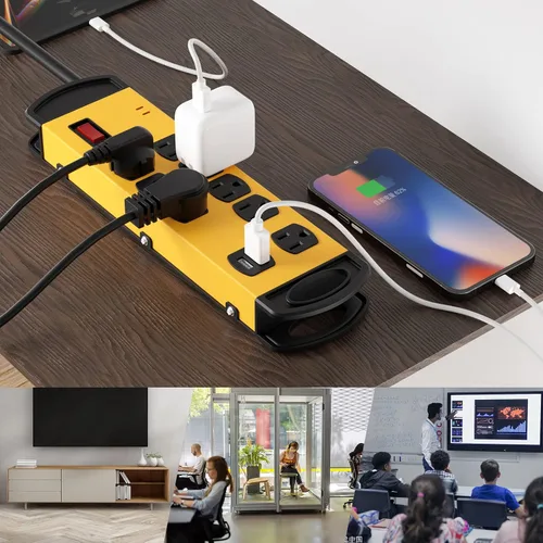 Vista 5 de Oviitech Tira de alimentación de metal resistente con 8 salidas de protección contra sobretensiones con 2 puertos de carga USB (2.4A), 1800 julios