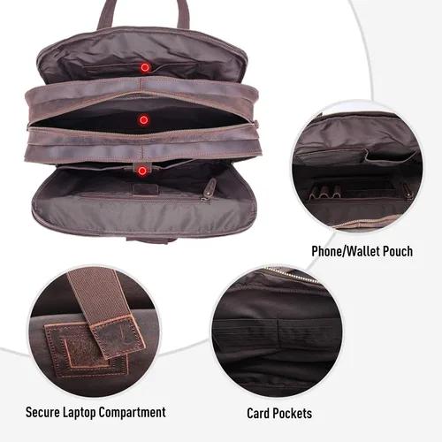 Vista 4 de Polare - Maletín de negocios de 18 pulgadas de grosor de cuero de grano completo para laptop de 17.3 pulgadas, bolsa de trabajo para hombres