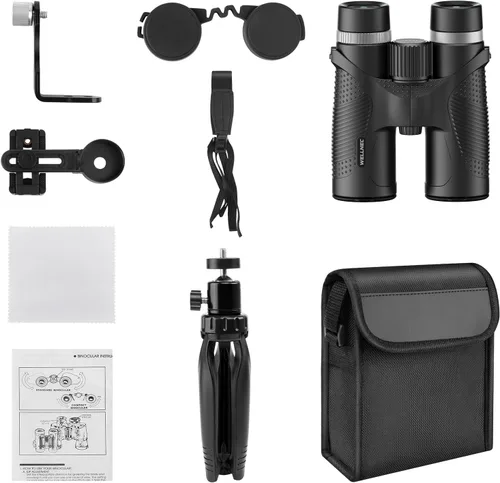 Vista 9 de Prismáticos para adultos, caza y observación de aves – WELLNEC 12 x 42 HD 367/1000 yardas, prismáticos de alta potencia con prismas BaK4 Pro Birding