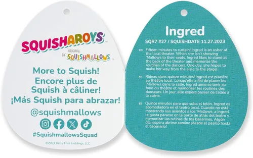 Vista 6 de Squishmallows Original de 8 Pulgadas Ingred Vaca Manchada Morada y Negra - Peluche Oficial de Jazwares (Pequeña)