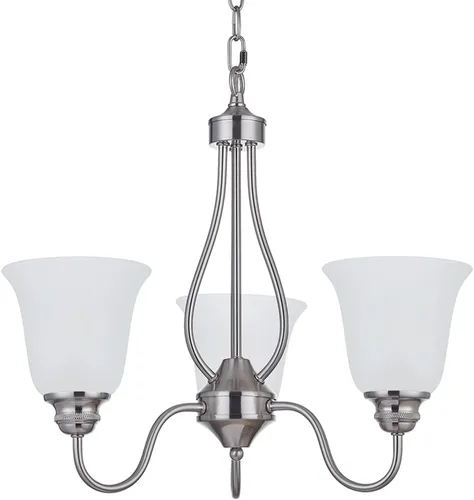 Vista 13 de 3 luces de vidrio industrial moderno con acabado de níquel cepillado. Accesorio de iluminación y decoración de jaula de alambre de metal para sala