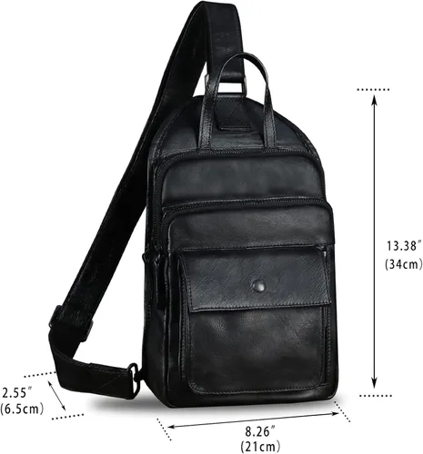 Vista 5 de Bolso bandolera de cuero genuino para hombres y mujeres, estilo vintage, de cuero real, a la moda, mochila bandolera para el hombro, bolso cruzado