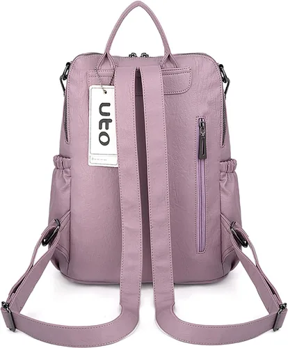 Vista 7 de UTO Mochila de cuero vegano para mujer, diseño de moda, convertible con borla, para viajes, con borla