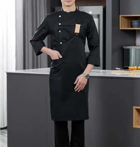 Vista 3 de Chaqueta de chef de moda para hombre, transpirable, transpirable, con ventilación oculta, uniforme de chef (abrigo+delantal)