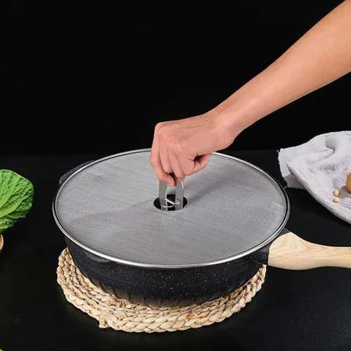 Vista 2 de Juego de 3 pantallas de acero inoxidable para salpicaduras de aceite, cubierta de grasa de malla fina para sartén y protección de estufa