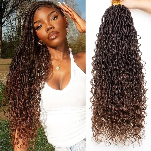 Vista 34 de Goddess Locs - 8 paquetes de cabello de ganchillo Goddess Locs de 10 pulgadas, pelo corto de imitación de ganchillo con rizos pre-enrollados