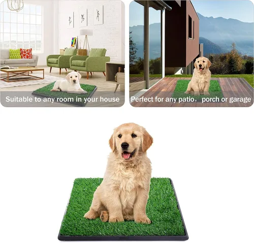 Vista 6 de Almohadilla de césped para perros con bandeja, 25 x 20 pulgadas para interior de césped artificial Puppy Potty Training, Portable Dog Toilet Pet