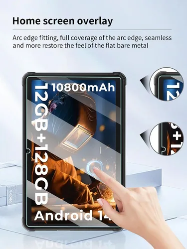 Vista 4 de Protector de pantalla para tableta HOTWAV R8 resistente Android de 14 a 10.1 pulgadas HD+ impermeable, UYRUREL antiarañazos, dureza 9H, sensible al