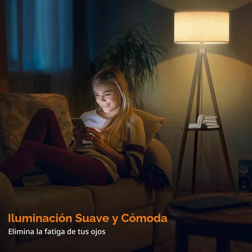 Vista 4 de LEPOWER Lámpara de pie de trípode, lámpara de pie de madera de mediados de siglo, lámpara de pie con estante de diseño moderno para sala de estar