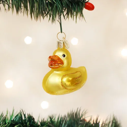 Vista 2 de Old World Christmas Adorno de cristal soplado de pato de goma para árbol de Navidad, decoración navideña artesanal, primera colección de Navidad
