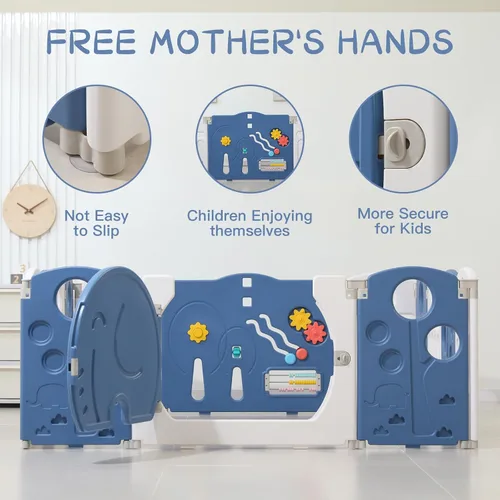 Vista 4 de LulliSpace Corralito para bebés, para niños y niños pequeños, patio de juegos seguro, puertas de seguridad para interiores y exteriores, área Azul