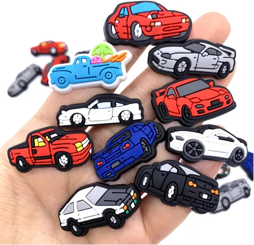 Vista 4 de 14 dijes para zapatos de coche de carreras, camión de carreras, autobús que no se repiten, accesorios de decoración para niños, niñas, adultos