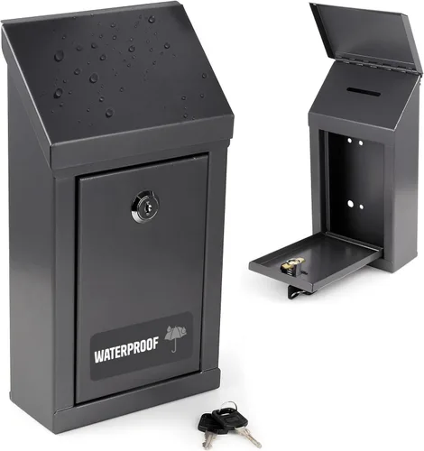 Vista 22 de Caja de Donación de Metal - Caja de Sugerencias con Ranura y Cerradura - Caja de Seguridad para Dinero - Caja de Depósito Segura - Caja
