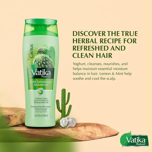 Vista 4 de Dabur Vatika Naturals - Champú de cactus para mujer, limpiador de cabello a base de hierbas con cactus, fortalece las raíces, restaura daños