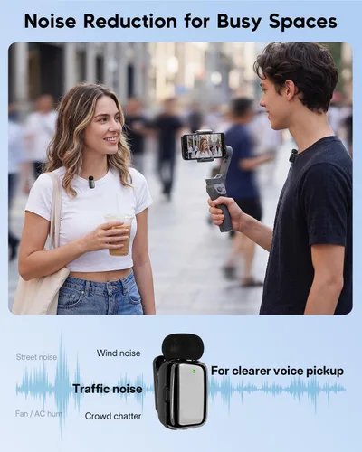 Vista 12 de ZealSound Mini micrófono inalámbrico Lavalier para iPhone, iPad, tabletas Android, PC (USB-C/Lightning), reducción de ruido/duración de la batería
