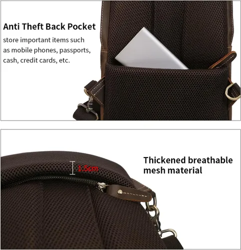 Vista 7 de Hespary Mochila vintage de cuero de grano completo para hombre, bolsa de viaje para hombresenderismo, Marrón, Bolso bandolera para iPad de 12.9