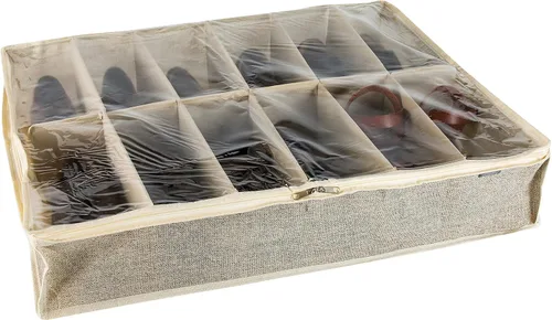 Vista 2 de Simplify Plegable, asas, cubierta de cremallera, material transpirable, en yute sintético 12 pares debajo de la cama caja de almacenamiento