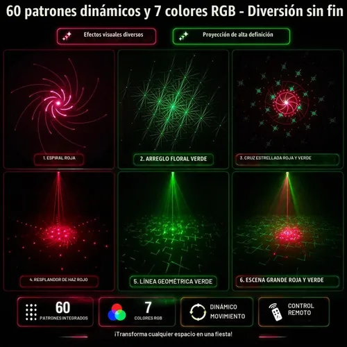 Vista 2 de Luces de fiesta para DJ, luces de discoteca activadas por sonido con control remoto para fiesta de baile, karaoke, sala de estar, pub Proyector