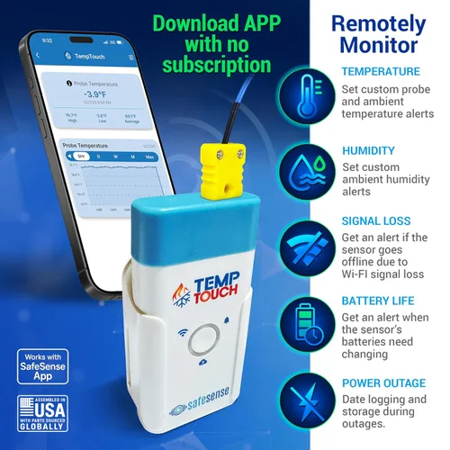 Vista 5 de Sensor de termopar WiFi TempTouch - Monitor inalámbrico de temperatura y humedad de la sonda y ambiente - Funciona con sondas K, J, T, E, R, S, B, N