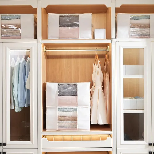 Vista 5 de TYEERS Bolsas de almacenamiento grandes con cremallera y ventana transparente, contenedores de almacenamiento de tela mezclada de algodón para ropa