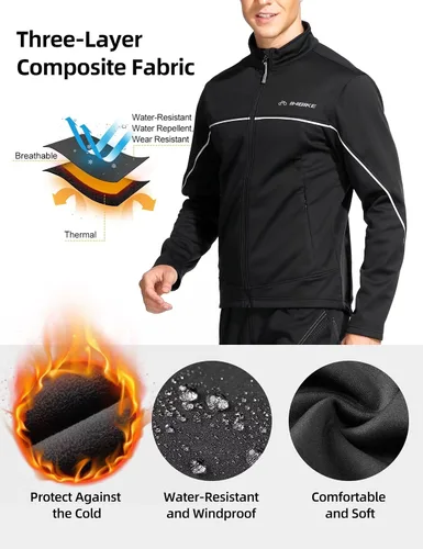 Vista 2 de INBIKE Men's Cycling Jacket, Winter Fleece Thermal Windproof Soft Shell Wind Coat Black