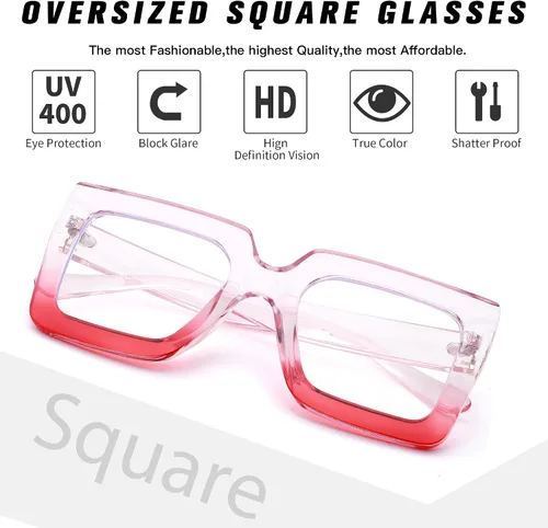 Vista 16 de Pro Acme Gafas de bloqueo de luz azul, marcos cuadrados grandes, anteojos falsos para mujer