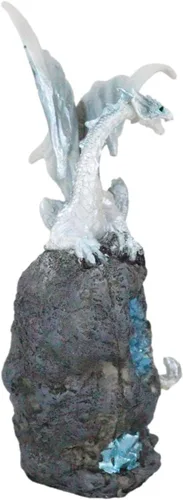Vista 4 de Ebros Gift Fantasía blanca estalactita meteorito basilisco dragón encaramado en cuarzo montaña imitación geoda caverna roca figura con luz nocturna