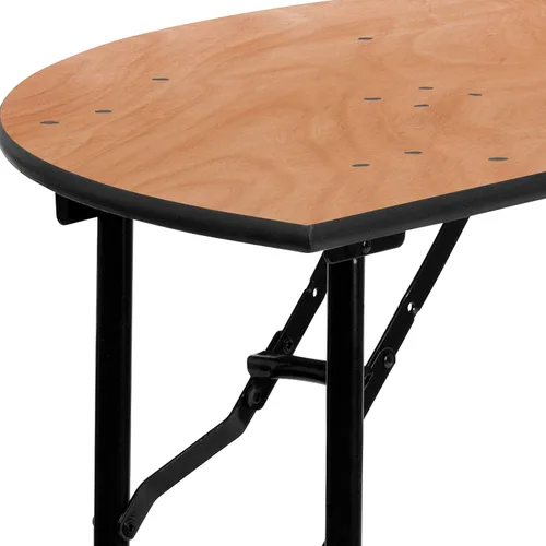 Vista 7 de EMMA + OLIVER Mesa de banquete plegable de madera semicircular de 4 pies - Mesa para eventos y catering