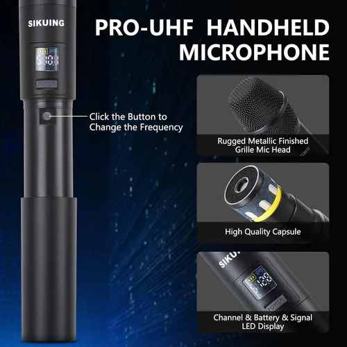 Vista 3 de Sistema de micrófono inalámbrico UHF de 4 canales con micrófonos de mano inalámbricos, frecuencias ajustables de 4 x 50, ideal para reuniones