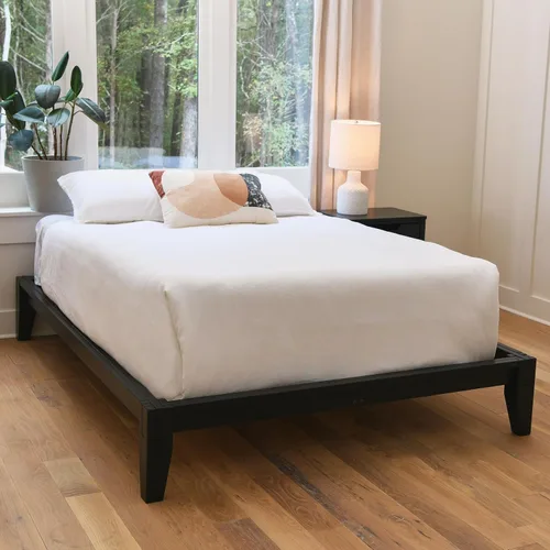Vista 10 de Main + Mesa Yume - Cama moderna de plataforma de madera maciza con carpintería japonesa, acabado negro, tamaño Queen