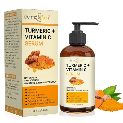Vista 10 de Suero facial de cúrcuma + vitamina C, tratamiento orgánico para el acné, tono de piel claro, hidrata la piel opaca y seca, suero facial