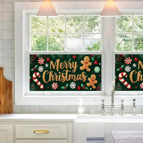 Vista 9 de HOMETITUTE Gingerbread - Cubierta de ventana de vinilo estático de Navidad de PVC, hoja de vidrio de privacidad de 39.3 x 17.7 pulgadas, panel