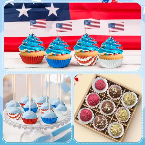 Vista 6 de COcnny America - Bolsas de papel de aluminio para cupcakes, 600 unidades de papel de aluminio para el 4 de julio, envoltorios de papel