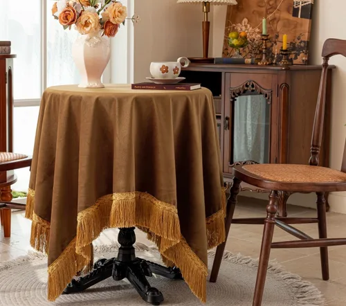 Vista 13 de F-CHU - Funda de terciopelo negro de lujo para mesita de noche con flecos dorados, mantel decorativo para mesita de noche, a prueba de polvo