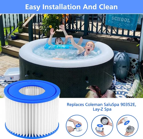 Vista 2 de Cartucho de filtro para bañera de hidromasaje tamaño VI compatible con Lay-Z-Spa, Coleman SaluSpa 90352E 58323, paquete de 6