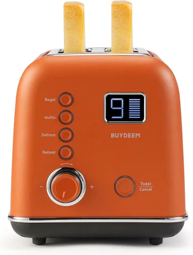 Vista 9 de BUYDEEM DT730 Tostadora motorizada, tostadora digital inteligente sin palanca de 2 rebanadas con temporizador de cuenta regresiva LCD, ajustes de 9