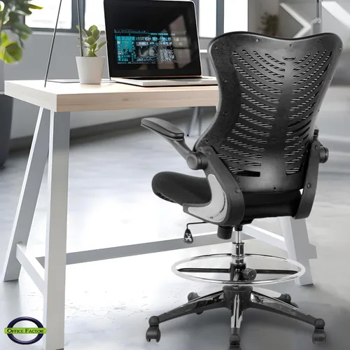 Vista 2 de Silla ergonómica de 300 libras para dibujar, silla de oficina alta, silla de escritorio para estar de pie, con reposabrazos abatibles, asiento