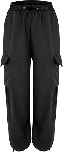 Vista 4 de Pantalones cargo holgados de cintura baja para mujer, con cordón, pierna ancha, holgados, con bolsillos, pantalones deportivos