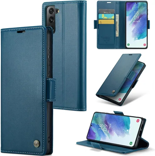 Vista 8 de Funda tipo cartera compatible con Samsung Galaxy S21 con tarjetero de bloqueo RFID, funda de piel con función atril para Samsung Galaxy S21 de 6.2