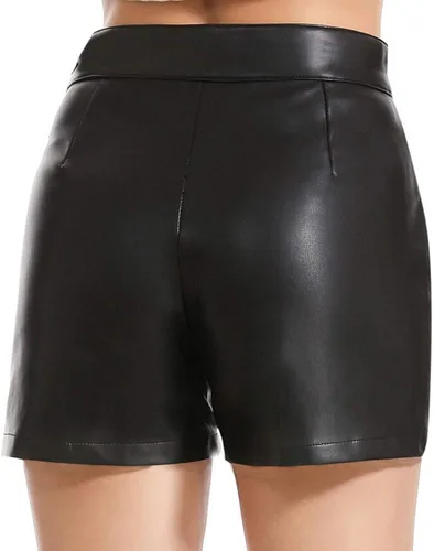Vista 7 de Everbellus - Pantalones cortos de piel sintética de cintura alta para mujer