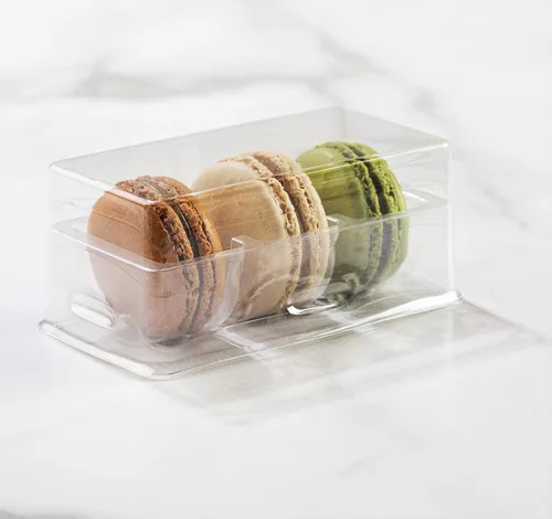 Vista 4 de Pastry Chef's Boutique - Cajas de regalo pequeñas de plástico transparente para macarons franceses - Capacidad para 2 macarons - Tamaño de cavidad