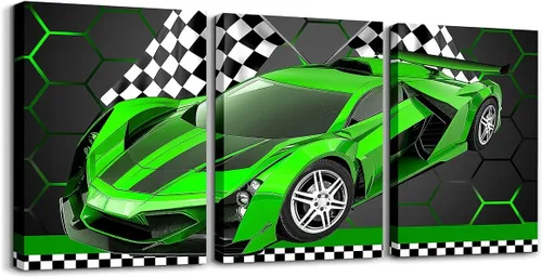 Vista 48 de Feelyou Cuadro azul de carreras para pared, 12 x 16 pulgadas, 3 piezas de autos deportivos de velocidad, lienzo para decoración de pared, diseño