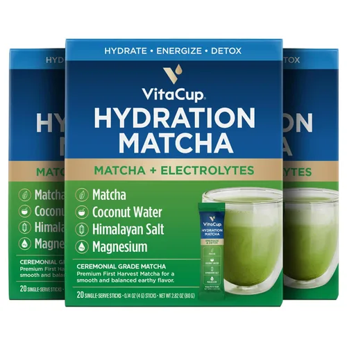 Vista 6 de VitaCup Paquetes instantáneos de hidratación matcha, para energía natural y desintoxicación, con electrolitos, matcha orgánica de grado ceremonial