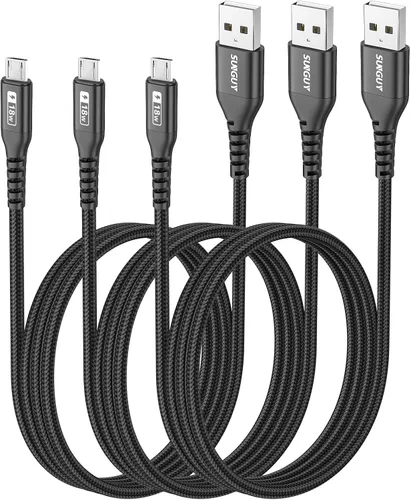 Vista 21 de SUNGUY Cable micro USB corto de 6 pulgadas, paquete de 3, cable USB a micro USB de 0.5 pies, cable de transferencia de datos USB 2.0 trenzado