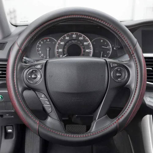 Vista 33 de Motor Trend GripDrive - Funda de cuero negro sintético para volante de automóvil, camión, camioneta, SUV, tamaño pequeño de 14 pulgadas, funda
