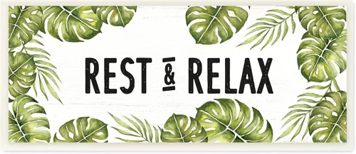 Vista 10 de Stupell Industries Descansa y relájate Plantas tropicales Monstera Tipografía de hojas, diseño de Daphne Polselli Stupell Industries · By Lil' Rue