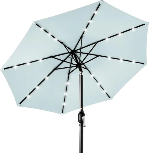 Vista 66 de Best Choice Products Sombrilla de Patio Solar de Poliéster con Luz LED de 10 pies con Ajuste de Inclinación y Tela Resistente a los Rayos UV - Gris