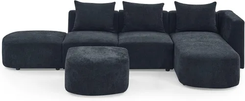 Vista 106 de Quarte Sofá seccional en forma de U, sofá modular con dos asientos individuales, dos sillas, combinación de bricolaje, tela de hilo en bucle Beige/5